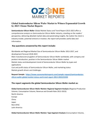 Global Semiconductor Silicon Wafer Market to Witness Exponential Growth by 2023 | Ozone Market Reports