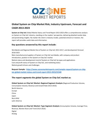 Global System on Chip Market Risk, Industry Upstream, Forecast and CAGR 2013-2023 | Ozone Market Reports