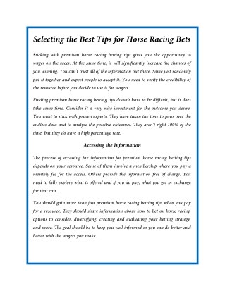 Selecting the Best Tips for Horse Racing Bets