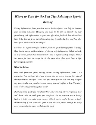 Where to Turn for the Best Tips Relating to Sports Betting
