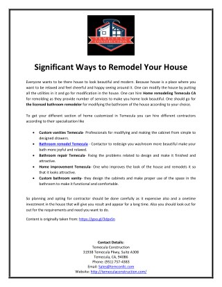 Significant Ways to Remodel Your House