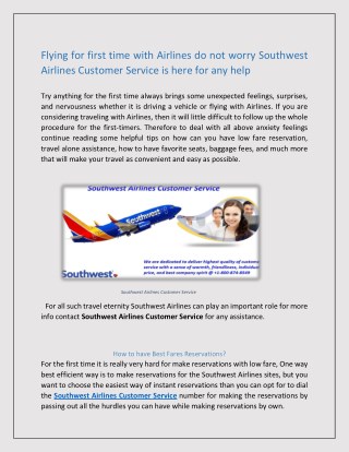 Uploading Southwest Airlines Customer Service in all aspects for the first time Travelers