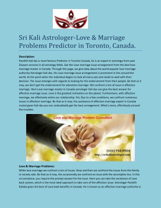 Sri Kali Astrologer - Love & Marriage Problems Predictor in Toronto