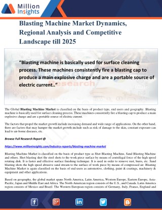 Blasting Machine Market Dynamics, Regional Analysis and Competitive Landscape till 2025