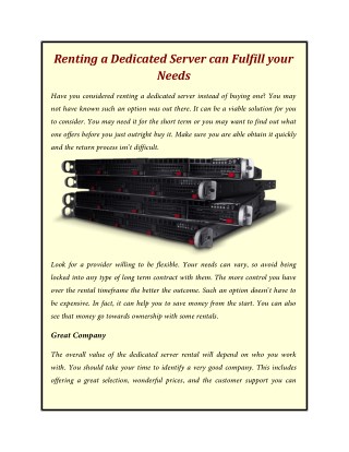 Renting a Dedicated Server can Fulfill your Needs