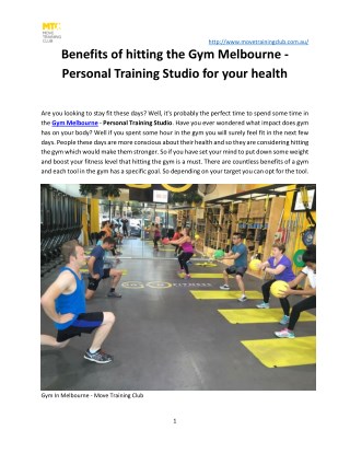 Benefits of hitting the Gym Melbourne - Personal Training Studio for your health