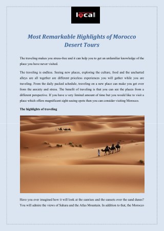 Most Remarkable Highlights of Morocco Desert Tours
