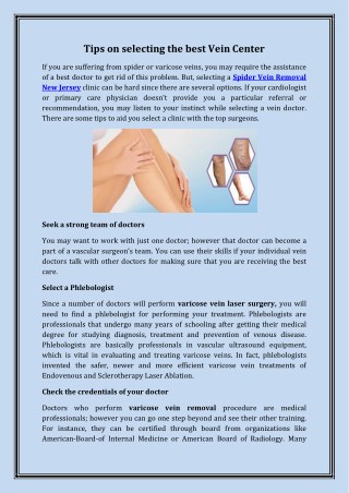 Tips on selecting the best Vein Center