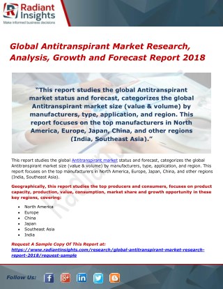 Global Antitranspirant Market Research, Analysis, Growth and Forecast Report 2018