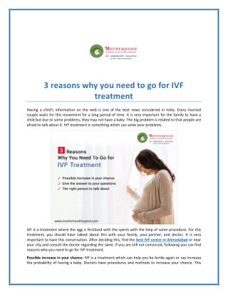 What are the Reasons You Need To Go for IVF Treatment?