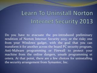 Learn To Uninstall Norton Internet Security 2013