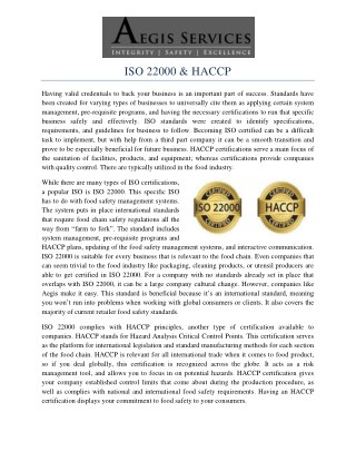 ISO 22000 & HACCP