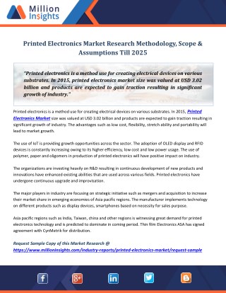 Printed Electronics Market Research Methodology, Scope & Assumptions Till 2025