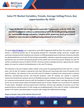 Solar PV Market Variables, Trends, Average Selling Prices, Key opportunities By 2020