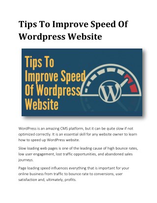 Tips To Improve Speed Of Wordpress Website