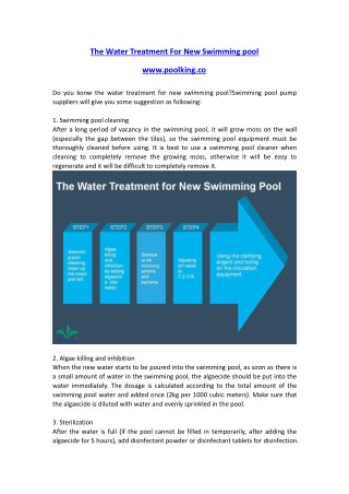 The Water Treatment For New Swimming pool