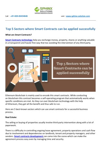 Top 5 Sectors where Smart Contracts can be applied successfully
