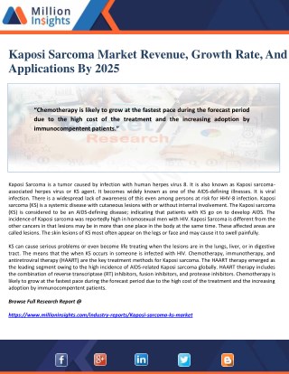 Kaposi Sarcoma Market Revenue, Growth Rate, And Applications By 2025