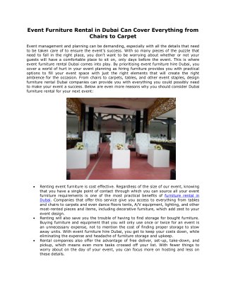 Event Furniture Rental in Dubai Can Cover Everything from Chairs to Carpet