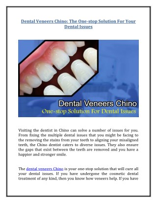 Dental Veneers Chino - The One-stop Solution For Your Dental Issues