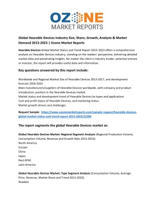 Global Hearable Devices Industry Size, Share, Growth, Analysis & Market Demand 2013-2023 | Ozone Market Reports