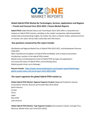 Global Hybrid FPGA Market By Technologies, Services, Applications and Regions – Trends and Forecast from 2013-2023 | Ozo