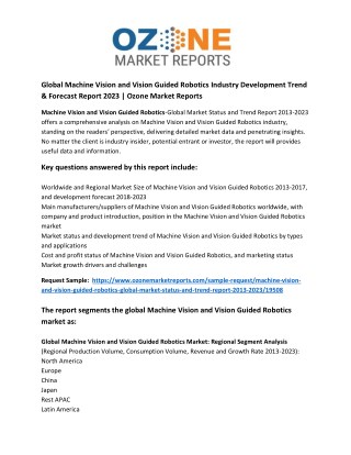 Global Machine Vision and Vision Guided Robotics Industry Development Trend & Forecast Report 2023 | Ozone Market Report