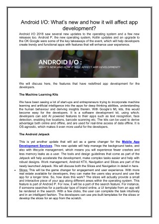 Android I/O: What’s new and how it will affect app development? | Seashore Partners