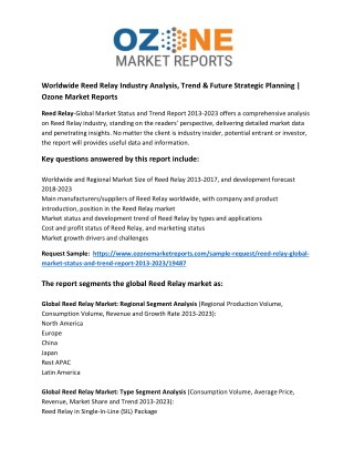 Worldwide Reed Relay Industry Analysis, Trend & Future Strategic Planning | Ozone Market Reports