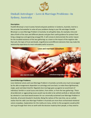 Omkali Astrologer – Love & Marriage Problems –In Sydney, Australia