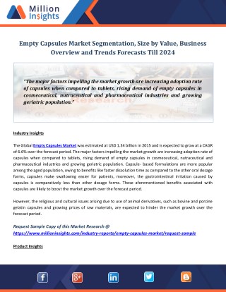 Empty Capsules Market Segmentation, Size by Value, Business Overview and Trends Forecasts Till 2024