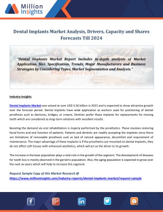 Dental Implants Market Analysis, Drivers, Capacity and Shares Forecasts Till 2024