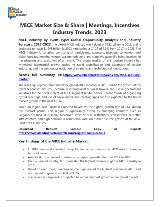 Top Investment Pockets MICE Industry Forecast 2018-2023