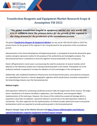 Transfection Reagents and Equipment Market Research Scope & Assumption Till 2022