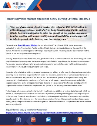 Smart Elevator Market Snapshot & Key Buying Criteria Till 2022