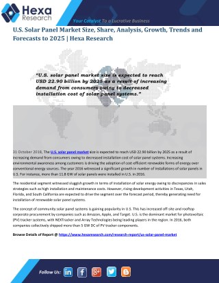 U.S. Solar Panel Market Research Report - Industry Analysis and Forecast to 2025