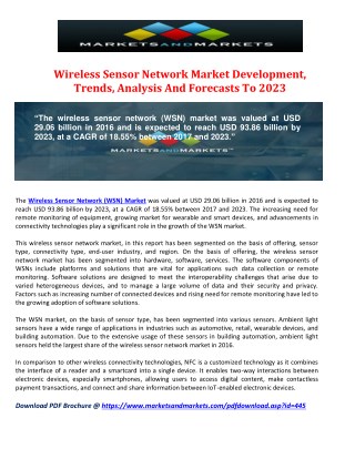 Wireless Sensor Network Market Trends, Development, Analysis And Forecasts To 2023