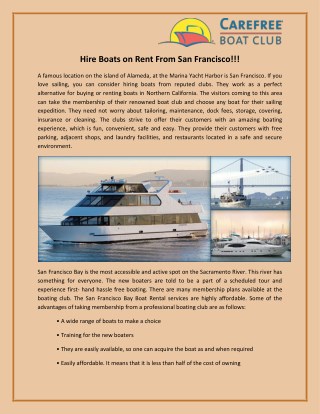 Hire Boats on Rent From San Francisco