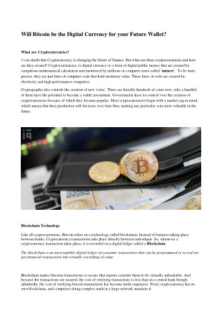 Will Bitcoin be the Digital Currency for your Future Wallet?
