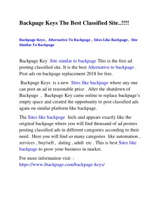 Backpage Keys The Best Classified Site..!!!!