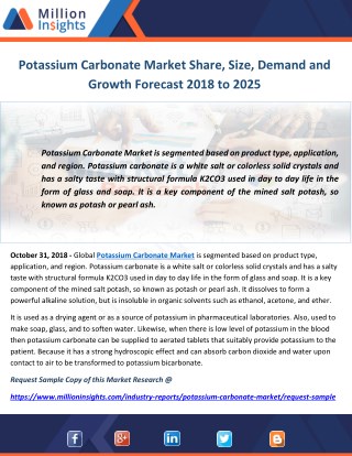 Potassium Carbonate Market Share, Size, Demand and Growth Forecast 2018 to 2025