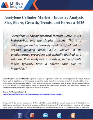 Acetylene Cylinder Market - Industry Insights, Trends, Outlook, and Opportunity Analysis, 2025