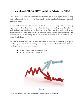 Know about MTBF & MTTR and their Relation to FMEA