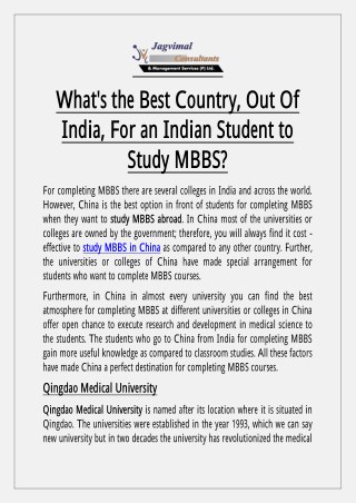 What's the Best Country, Out Of India, For an Indian Student to Study MBBS?