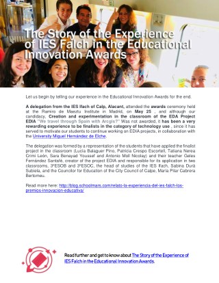 The Story of the Experience of IES Falch in the Educational Innovation Awards