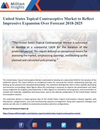 United States Topical Contraceptive Market to Reflect Impressive Expansion Over Forecast 2018-2025