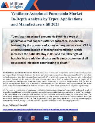 Ventilator Associated Pneumonia Market In-Depth Analysis by Types, Applications and Manufacturers till 2025