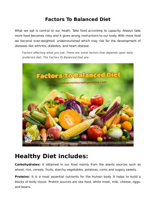 Factors To Balanced Diet