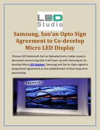 Samsung, San’an Opto Sign Agreement to Co-develop Micro LED Display