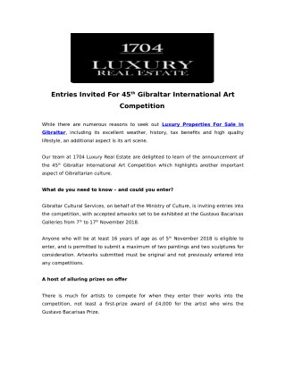 Entries Invited For 45 th Gibraltar International Art Competition